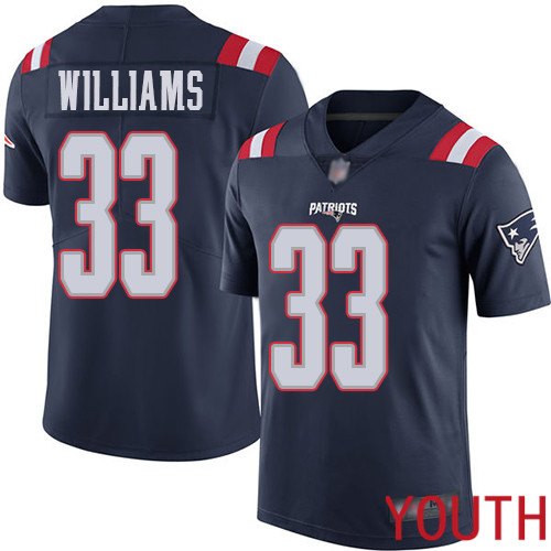 New England Patriots Football #33 Rush Vapor Limited Navy Blue Youth Joejuan Williams NFL Jersey